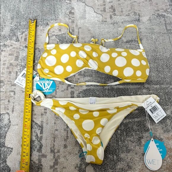 Yellow and White Polka Dot Bikini Swimwear - Picture 6 of 10